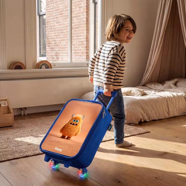 Children's suitcase - Blue - Orange Fluffy Monster with Horns — 2