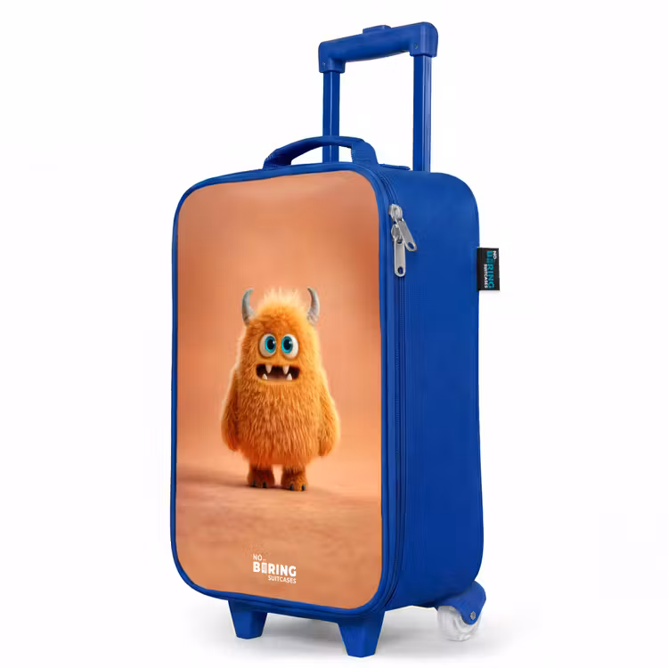 Children's suitcase - Blue - Orange Fluffy Monster with Horns — 5