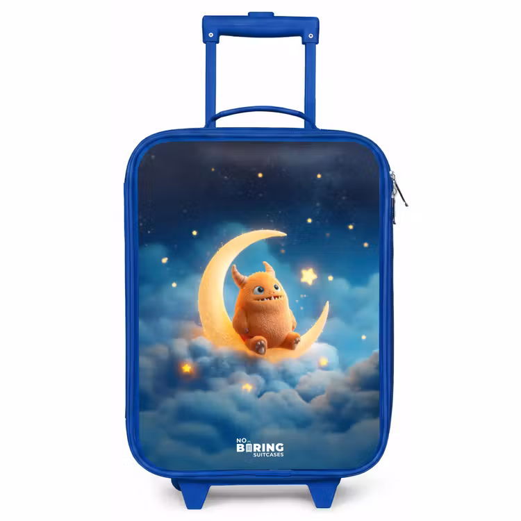 Children's suitcase - Blue - Orange monster on crescent moon — 1