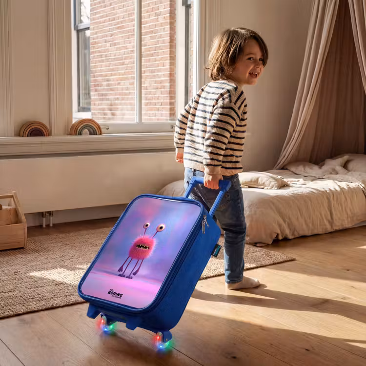 Children's suitcase - Blue - Pink furry monster with big eyes — 2