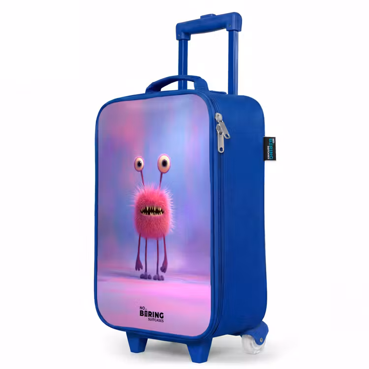 Children's suitcase - Blue - Pink furry monster with big eyes — 5