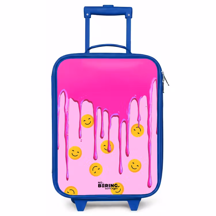 Children's suitcase - Blue - Paint - Smiley face - Pink — 1