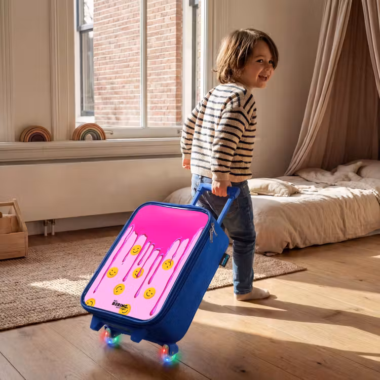 Children's suitcase - Blue - Paint - Smiley face - Pink — 2