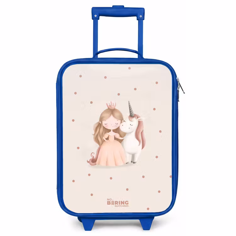 Children's suitcase - Blue - Princess and a unicorn in pastel colors — 1