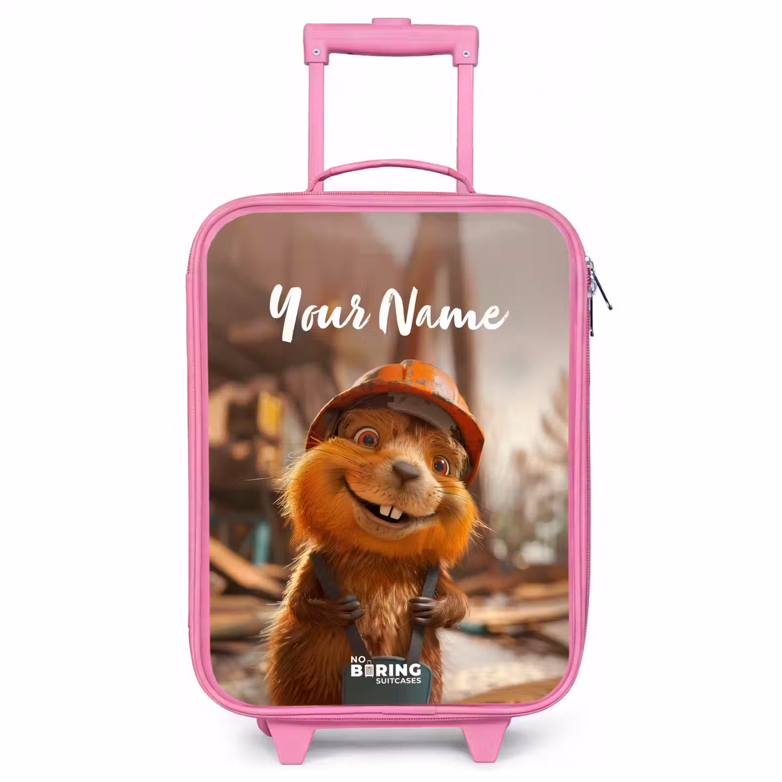 Children's suitcase with name - Pink - Bertus Construction Beaver — 1