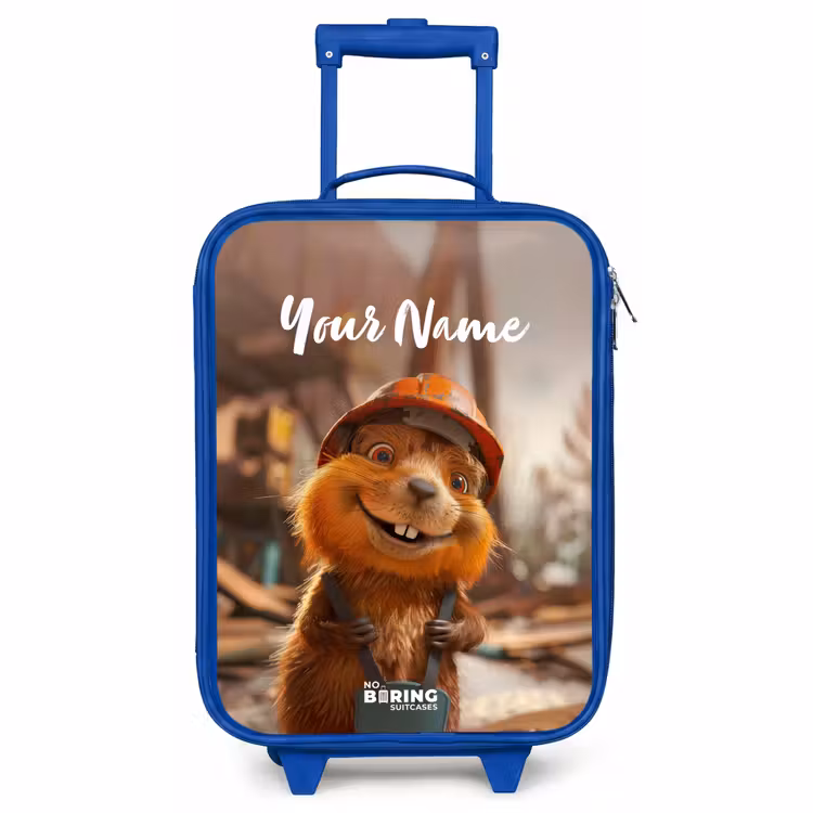Children's suitcase with name - Blue - Bertus Construction Beaver — 1