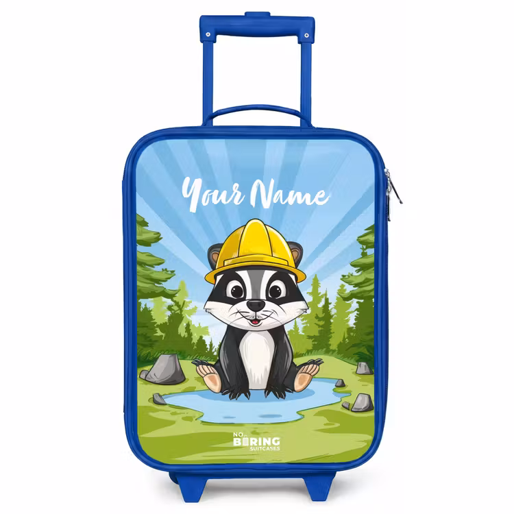 Children's suitcase with name - Blue - Wally work bear — 1