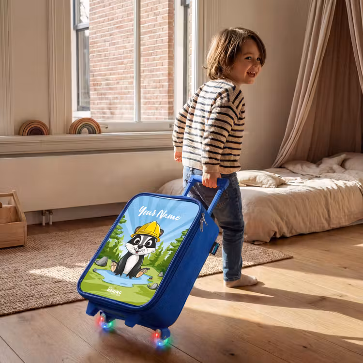 Children's suitcase with name - Blue - Wally work bear — 2