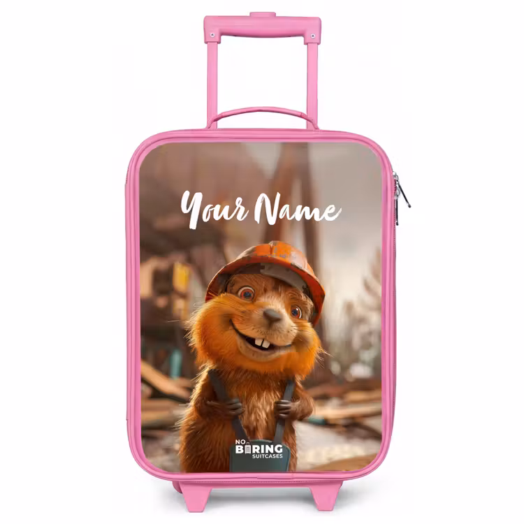 Children's suitcase with name - Pink - Bertus Construction Beaver — 1
