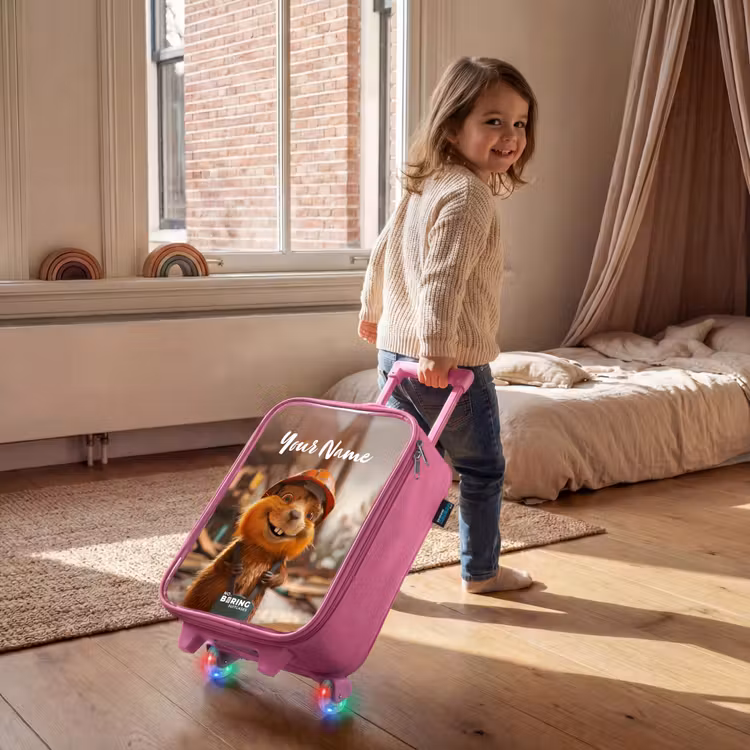 Children's suitcase with name - Pink - Bertus Construction Beaver — 2