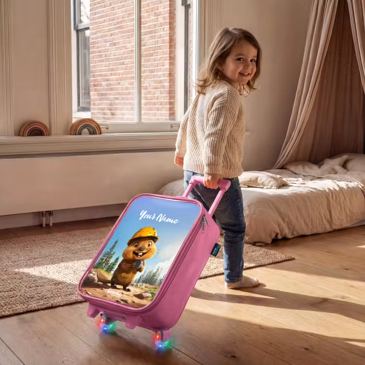 Children's suitcase with name - Pink - Billy Construction Helmet — 2