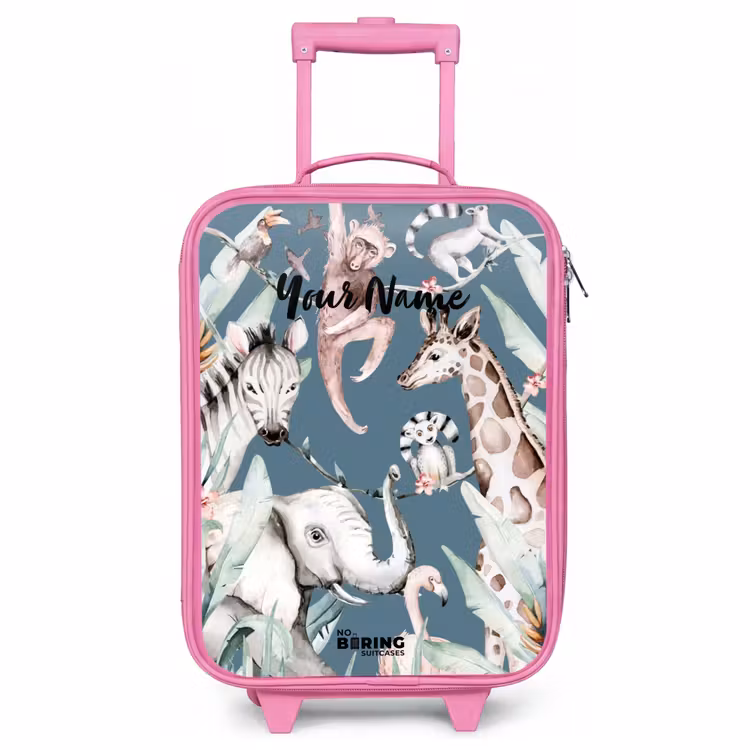 Children's suitcase with name - Pink - Jungle Animal Festival — 1