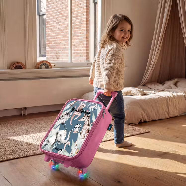Children's suitcase with name - Pink - Jungle Animal Festival — 2
