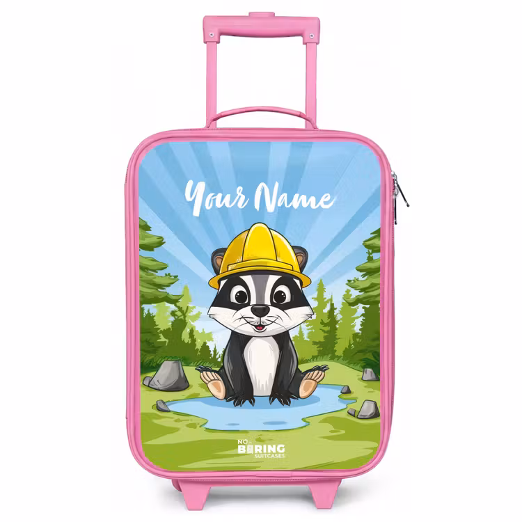 Children's suitcase with name - Pink - Wally work bear — 1