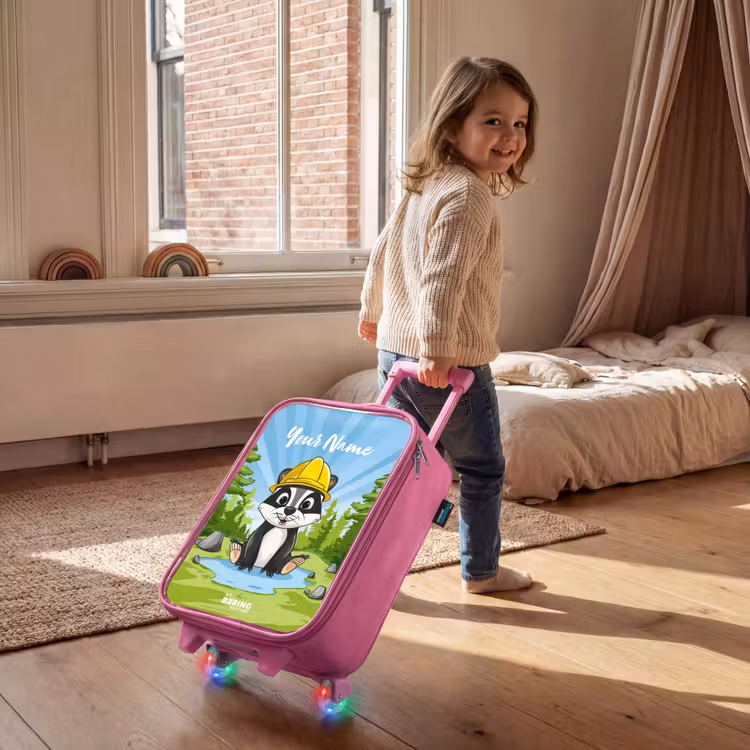Children's suitcase with name - Pink - Wally work bear — 2