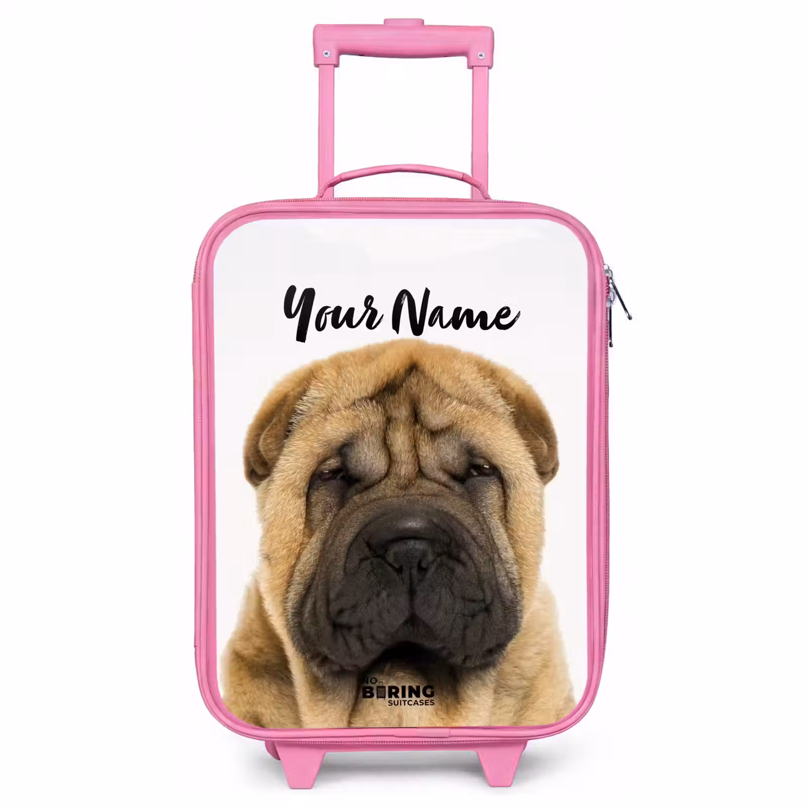 Children's suitcase with name - Pink - Dog with Angry Head — 1
