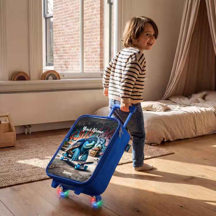 Children's suitcase with name - Blue - Skater turtle — 2