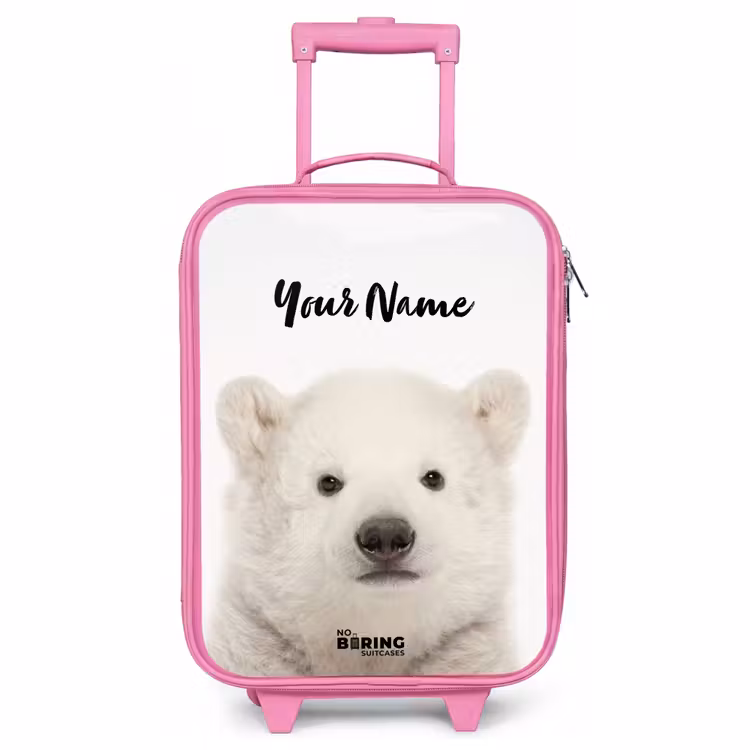 Children's suitcase with name - Pink - Cute Polar Bear — 1