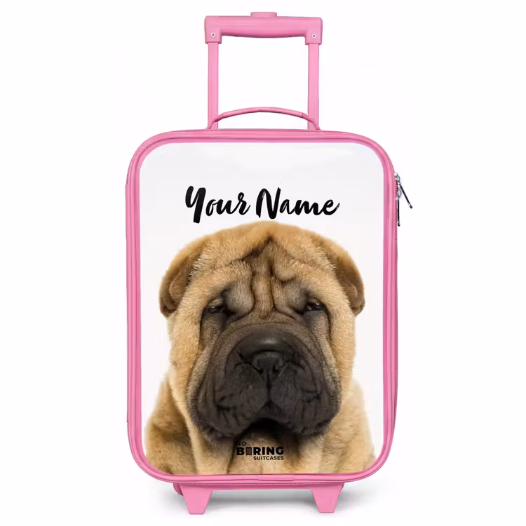 Children's suitcase with name - Pink - Dog with Angry Head — 1