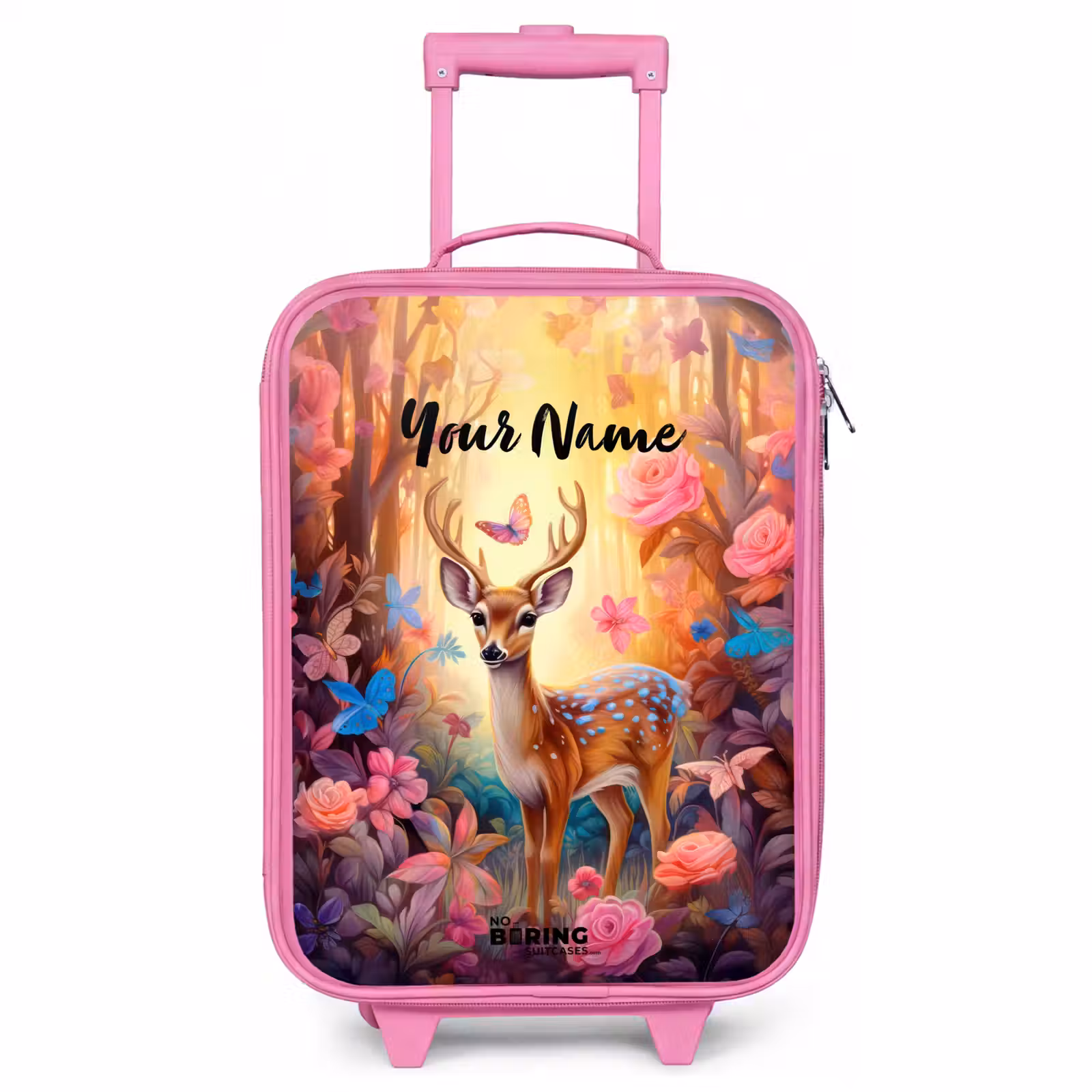 Children's suitcase with name - Pink - Blossom forest deer — 1