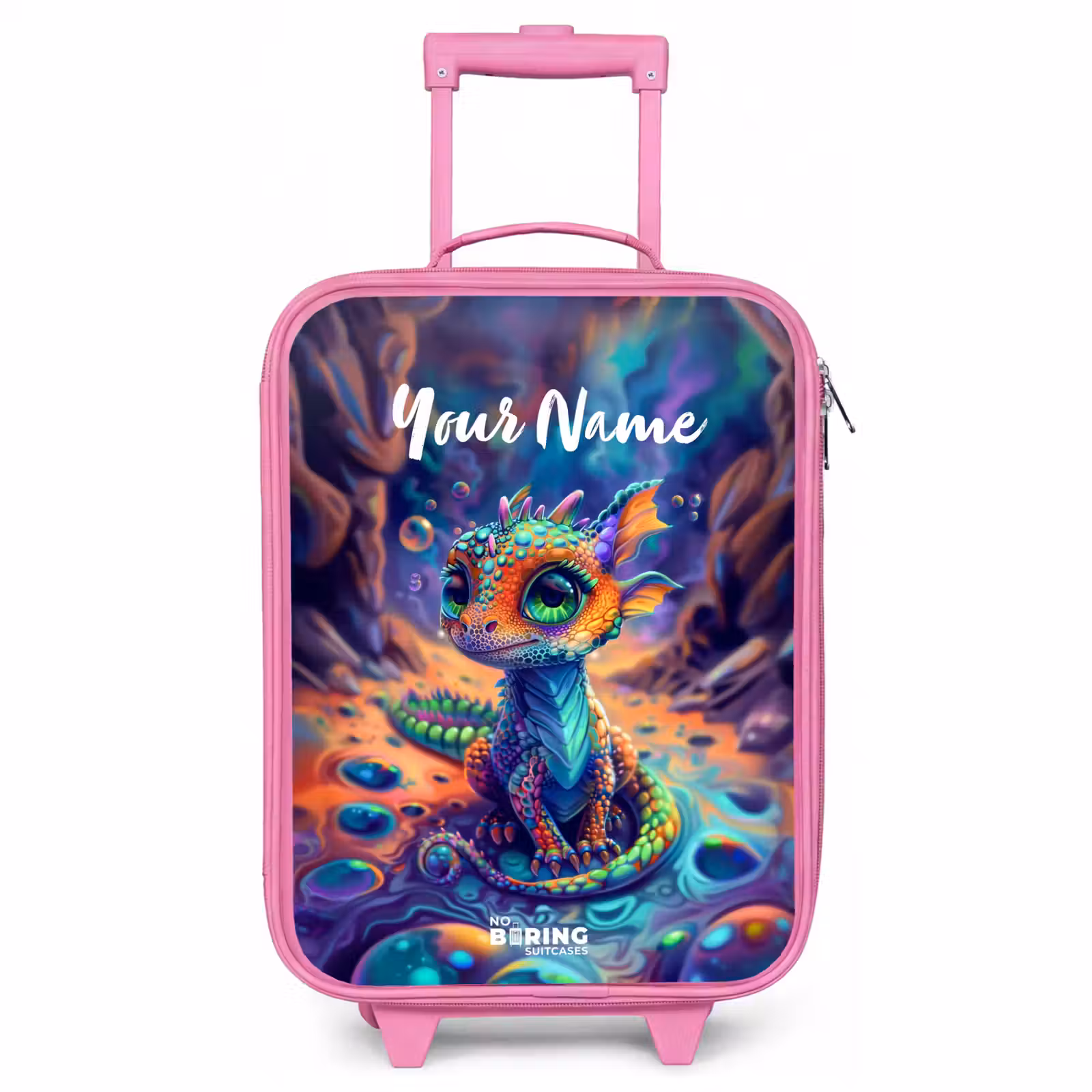Children's suitcase with name - Pink - Ornate sapphire dragon — 1