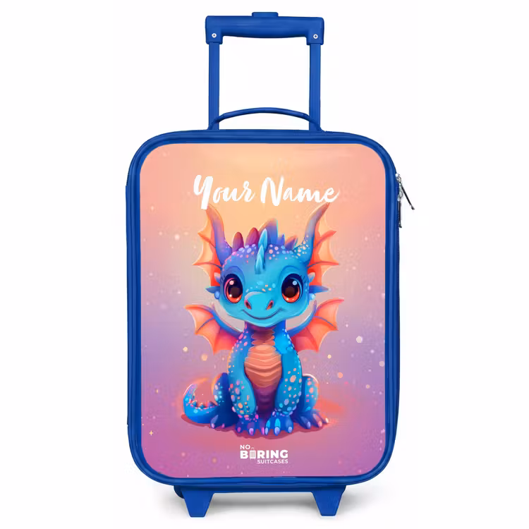 Children's suitcase with name - Blue - Cute baby dragon — 1