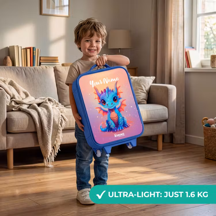Children's suitcase with name - Blue - Cute baby dragon — 3