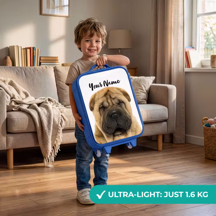 Children's suitcase with name - Blue - Dog with Angry Head — 3