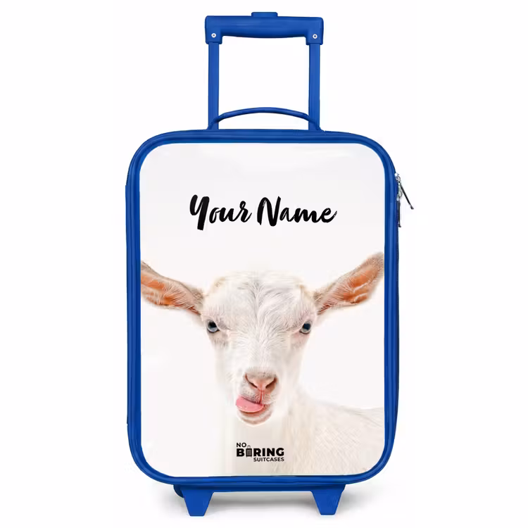 Children's suitcase with name - Blue - Goat Sticking Out Its Tongue — 1