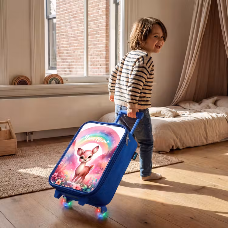 Children's suitcase with name - Blue - Pink roebuck — 2