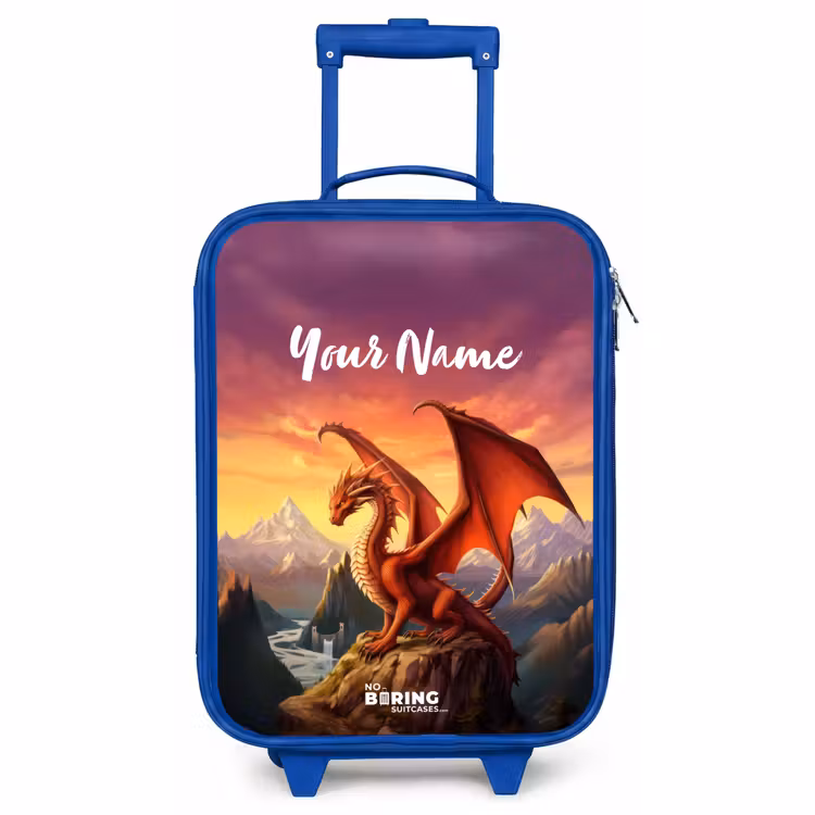 Children's suitcase with name - Blue - Red giant dragon — 1