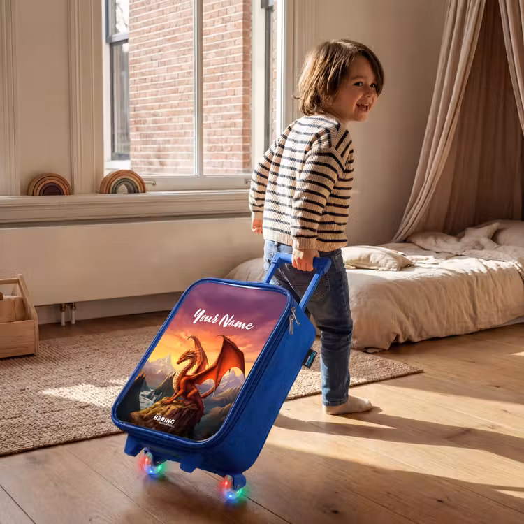 Children's suitcase with name - Blue - Red giant dragon — 2