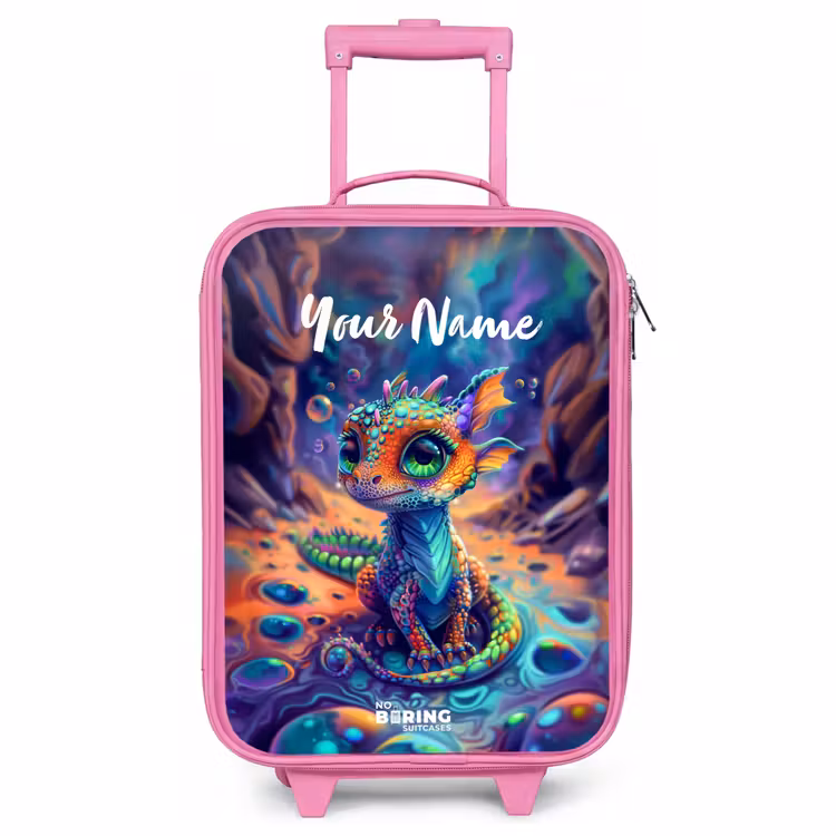 Children's suitcase with name - Pink - Ornate sapphire dragon — 1