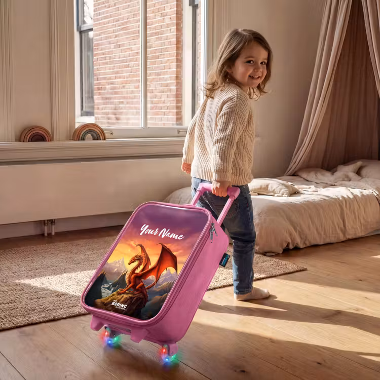 Children's suitcase with name - Pink - Red giant dragon — 2