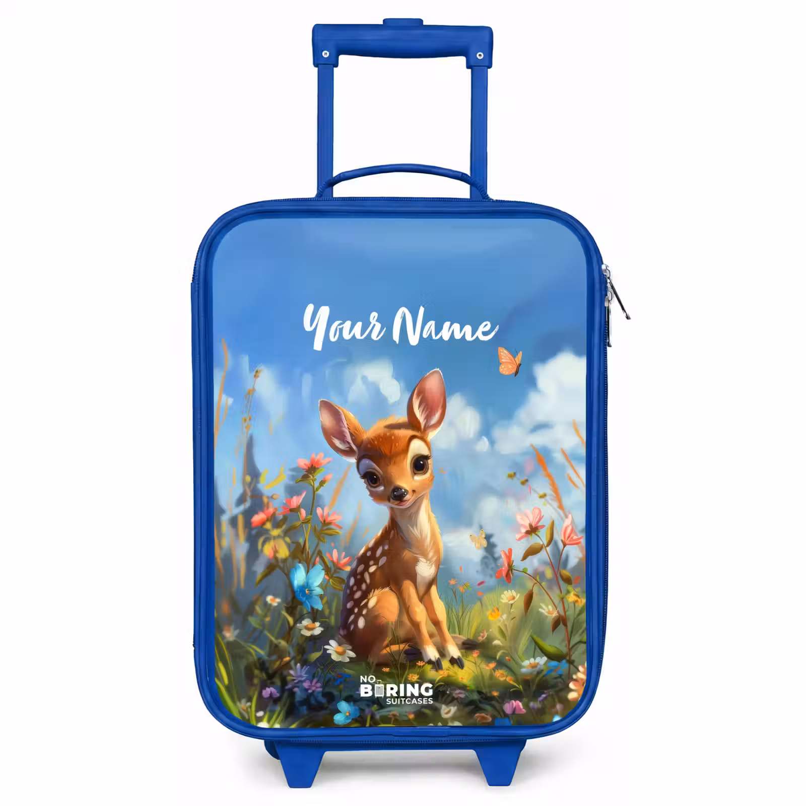 Children's suitcase with name - Blue - Bailey flower deer — 1