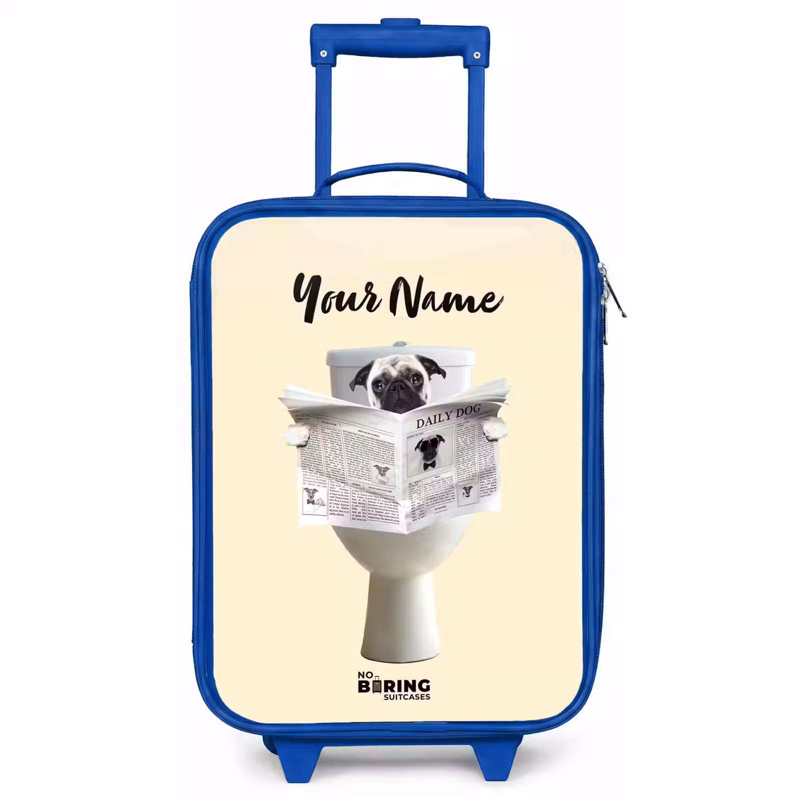 Children's suitcase with name - Blue - Doggie Reads the Newspaper — 1