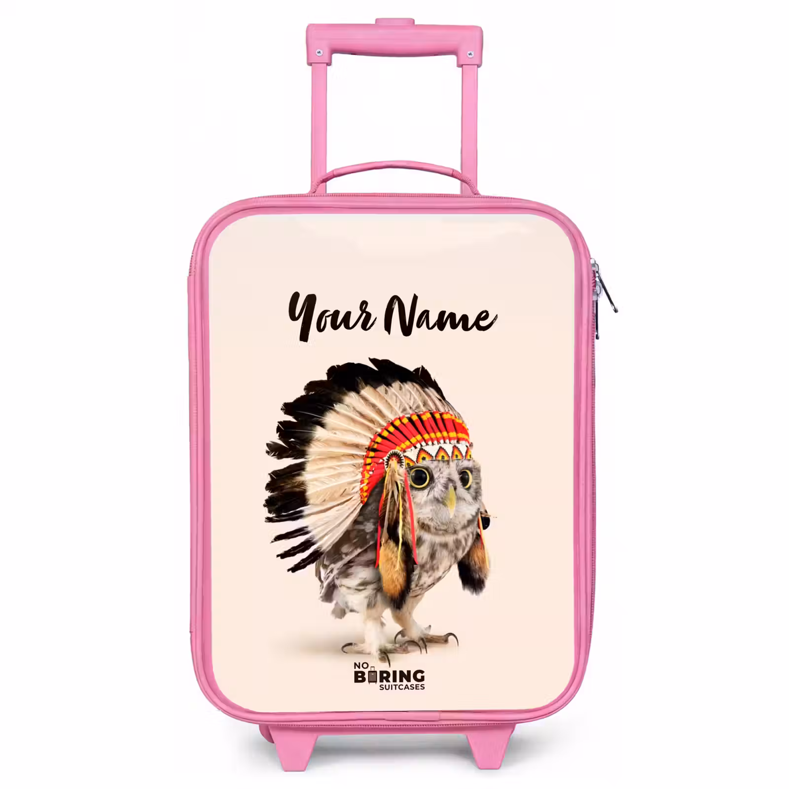 Children's suitcase with name - Pink - Owl as Indian — 1