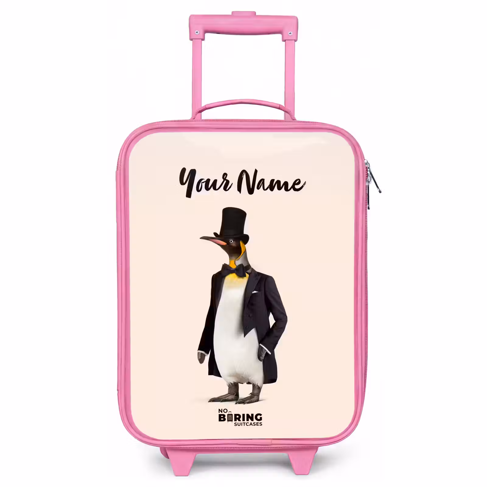 Children's suitcase with name - Pink - Penguin in Suit — 1