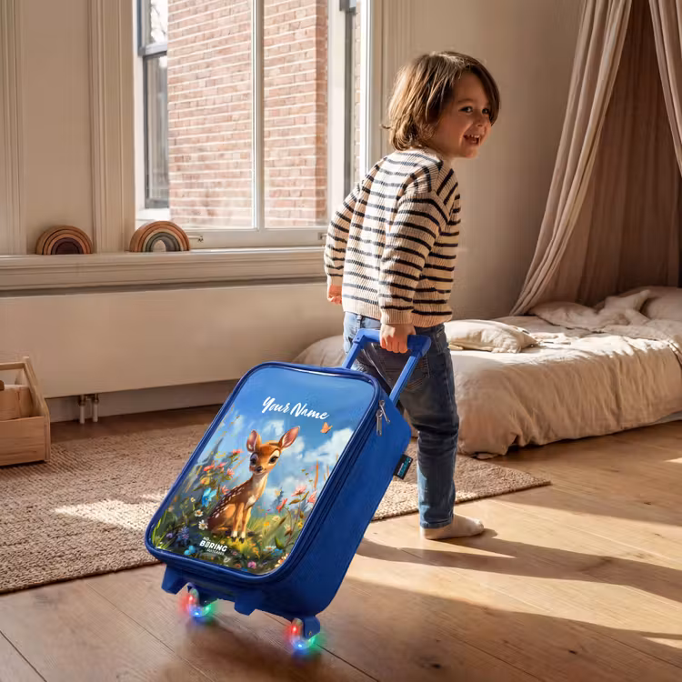 Children's suitcase with name - Blue - Bailey flower deer — 2