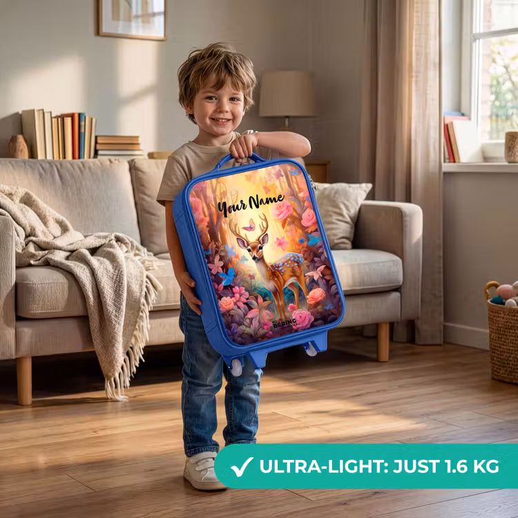 Children's suitcase with name - Blue - Blossom forest deer — 3