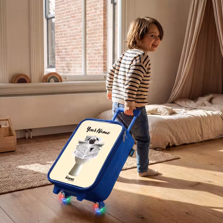 Children's suitcase with name - Blue - Doggie Reads the Newspaper — 2