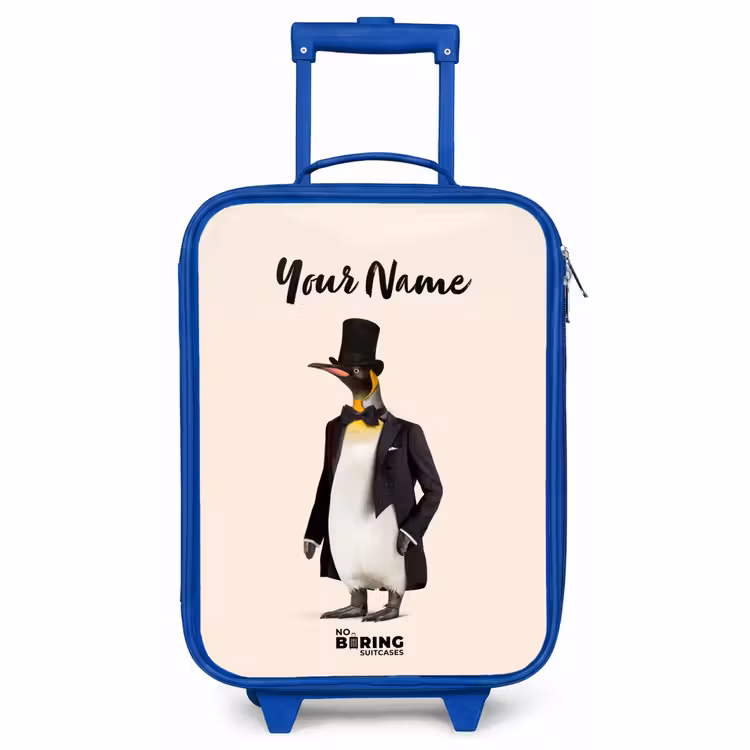 Children's suitcase with name - Blue - Penguin in Suit — 1