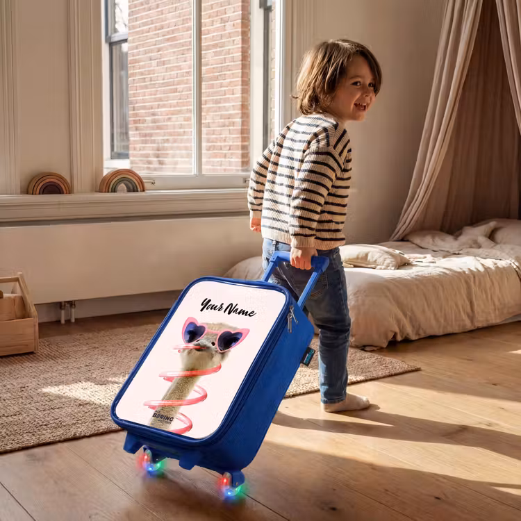 Children's suitcase with name - Blue - Sierk Ostrich Pink — 2