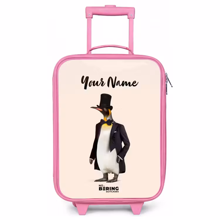 Children's suitcase with name - Pink - Penguin in Suit — 1