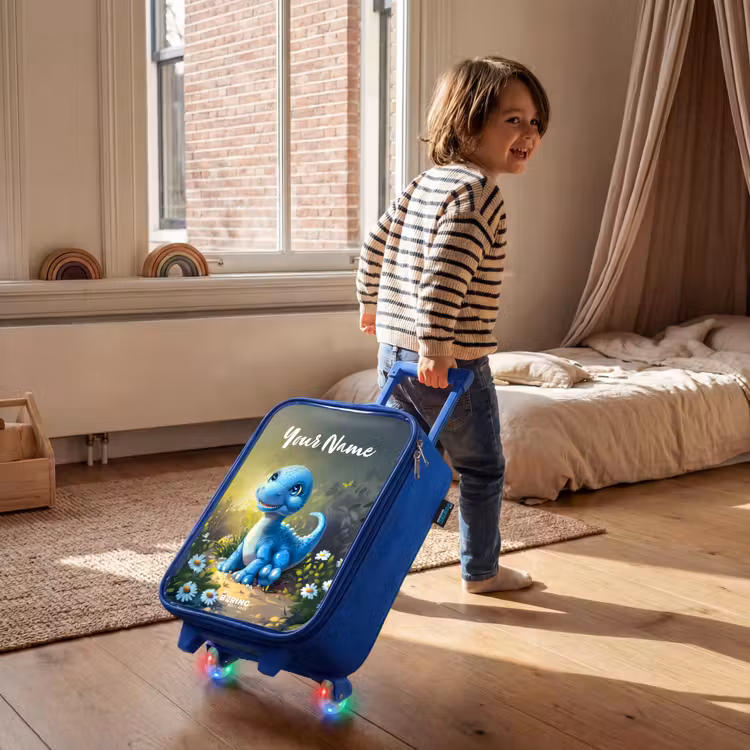 Children's suitcase with name - Blue - Branco Brontosaurus — 2