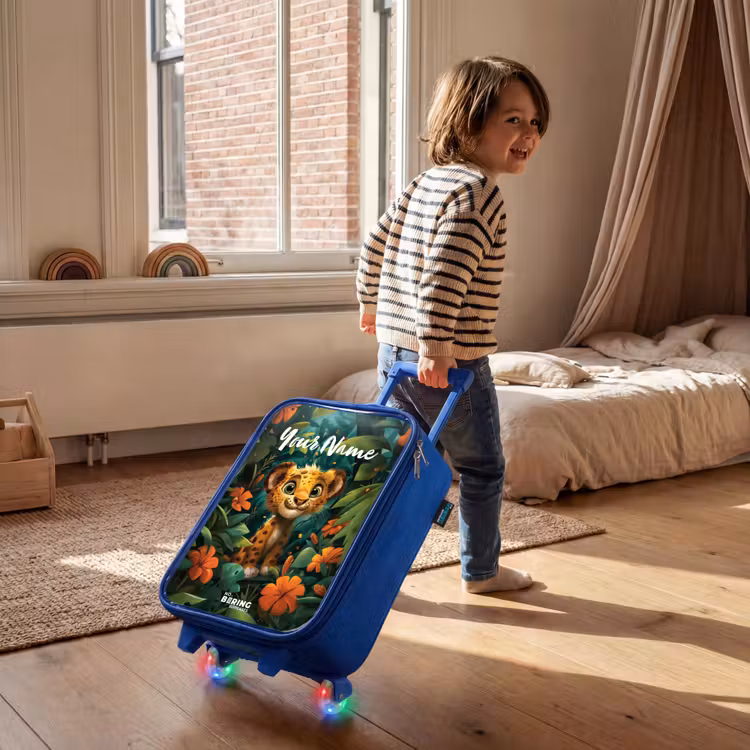 Children's suitcase with name - Blue - Liam leopard — 2