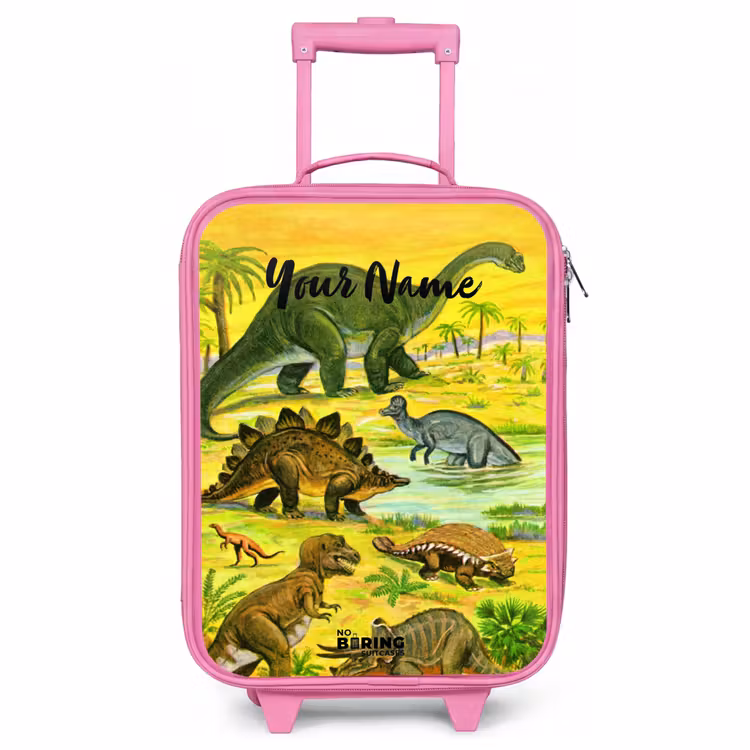 Children's suitcase with name - Pink - Dinosaur in Dinosaurland — 1