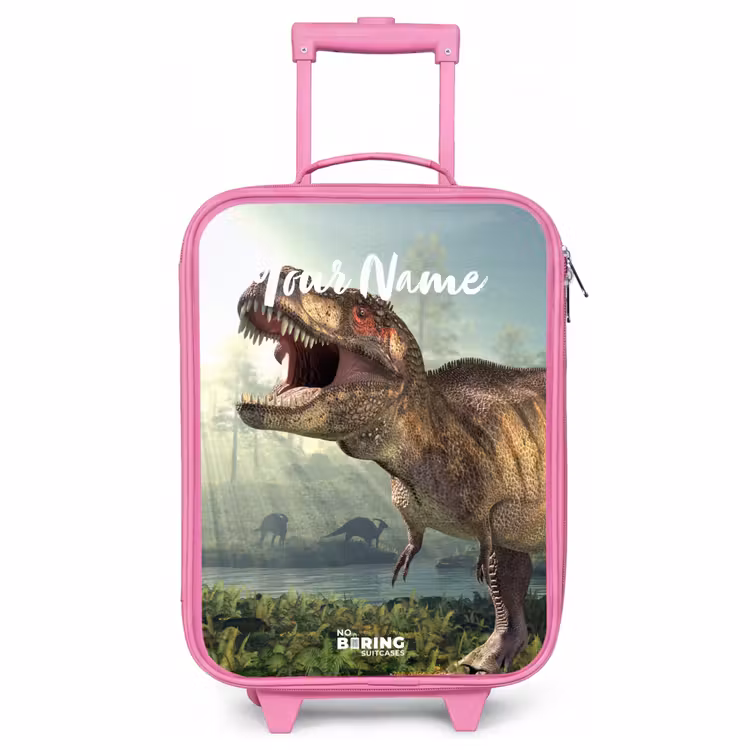 Children's suitcase with name - Pink - Thijs Tyrannosaurus — 1