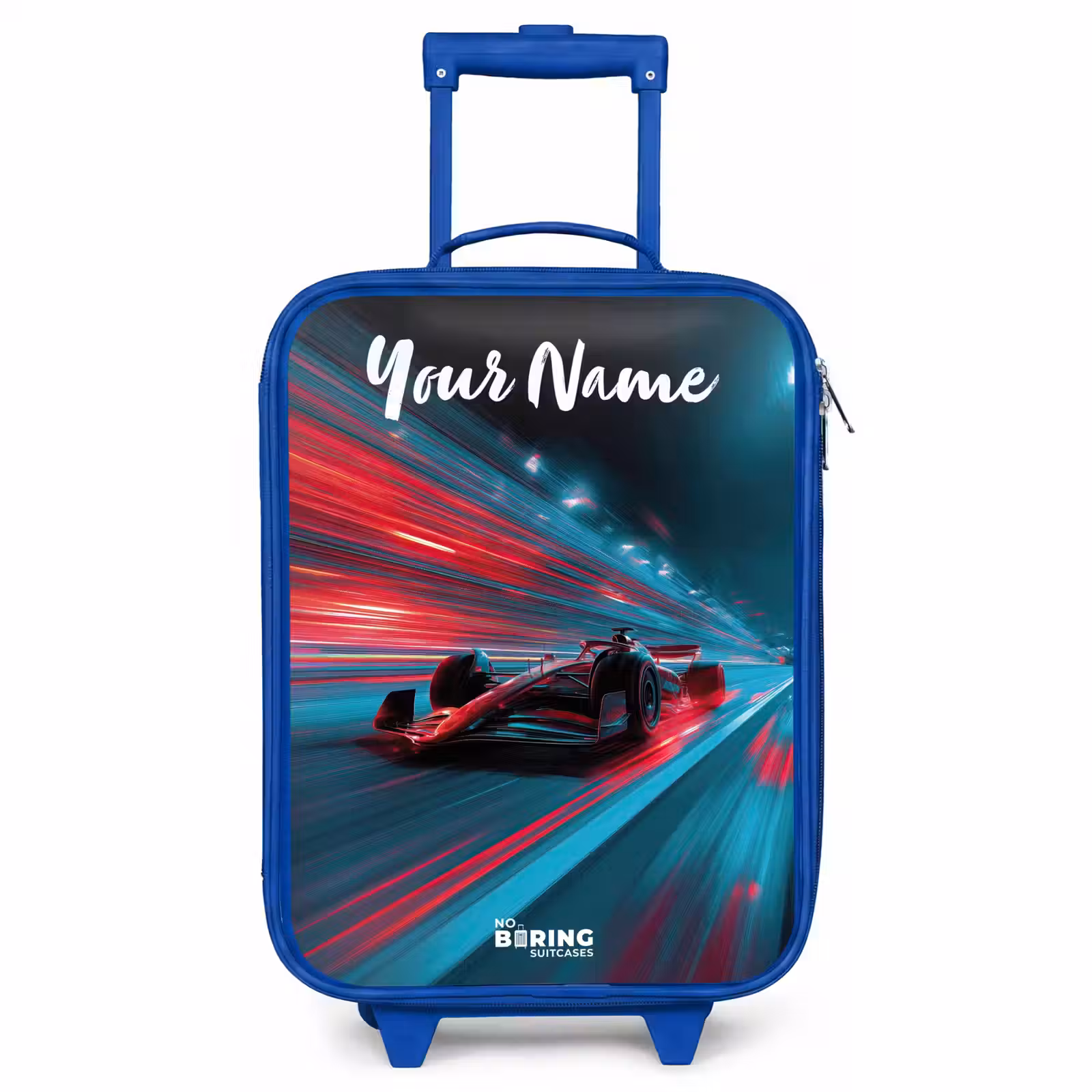 Children's suitcase with name - Blue - Formula 1 - Race car - Red - Neon lights — 1