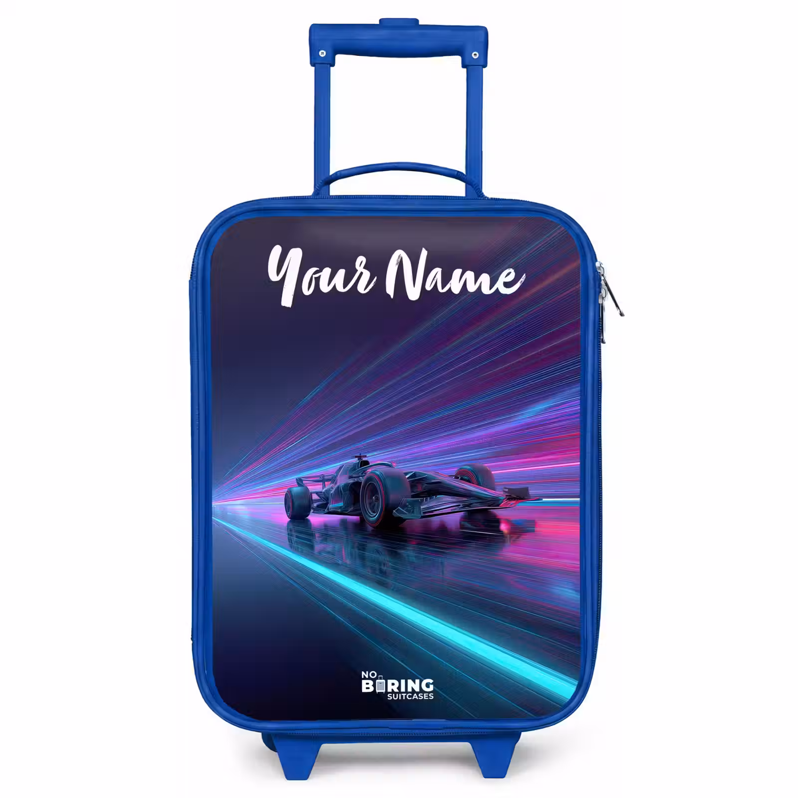 Children's suitcase with name - Blue - Light beams - Neon - Racing car - Purple — 1